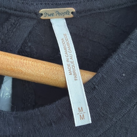 Free People Right On Time Tie Back Peplum Cotton Blend Tunic Top Black Blue M - Picture 11 of 15